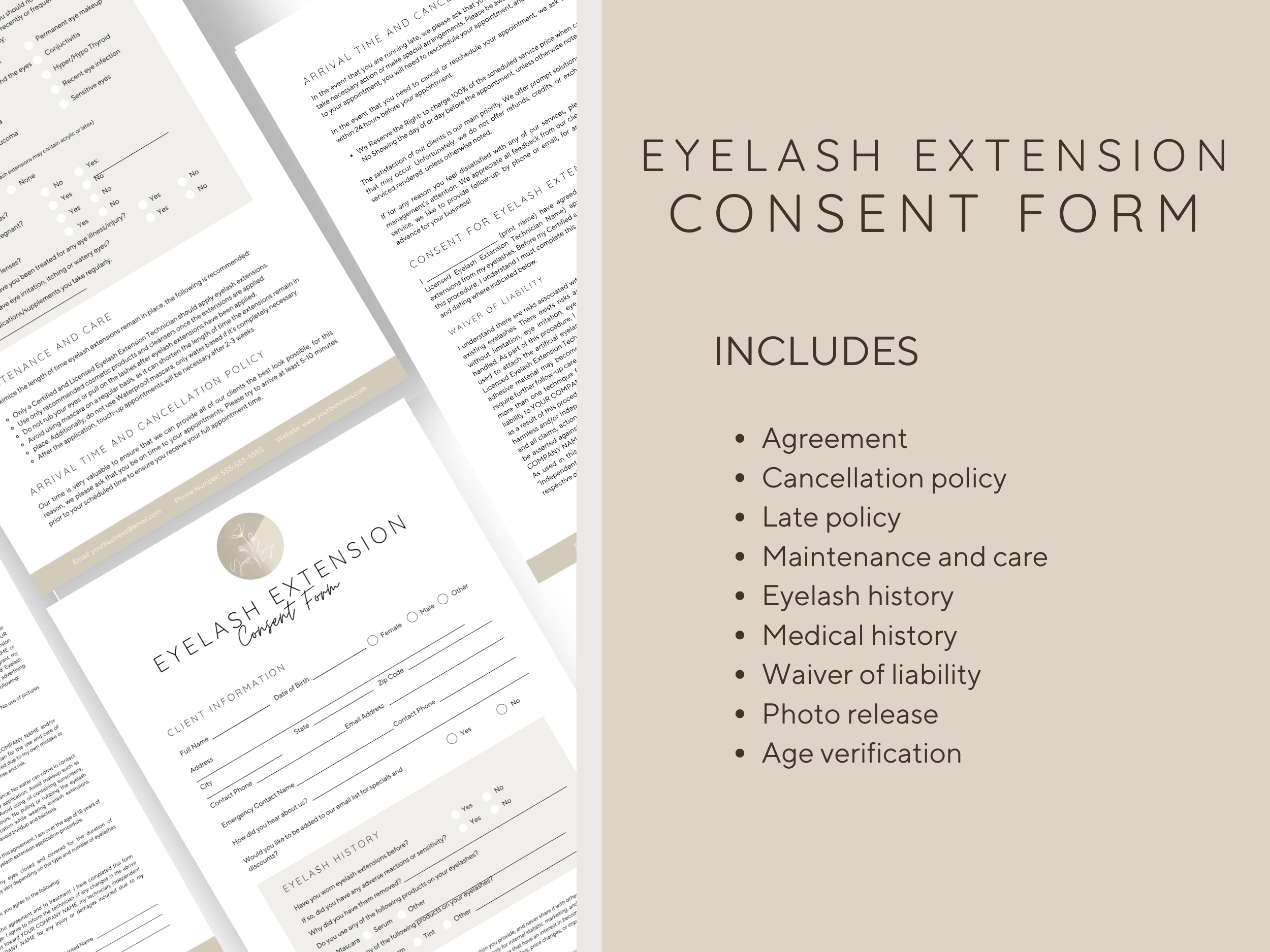 Eyelash Extension Consent Form Editable Canva template - Un-Stripped
