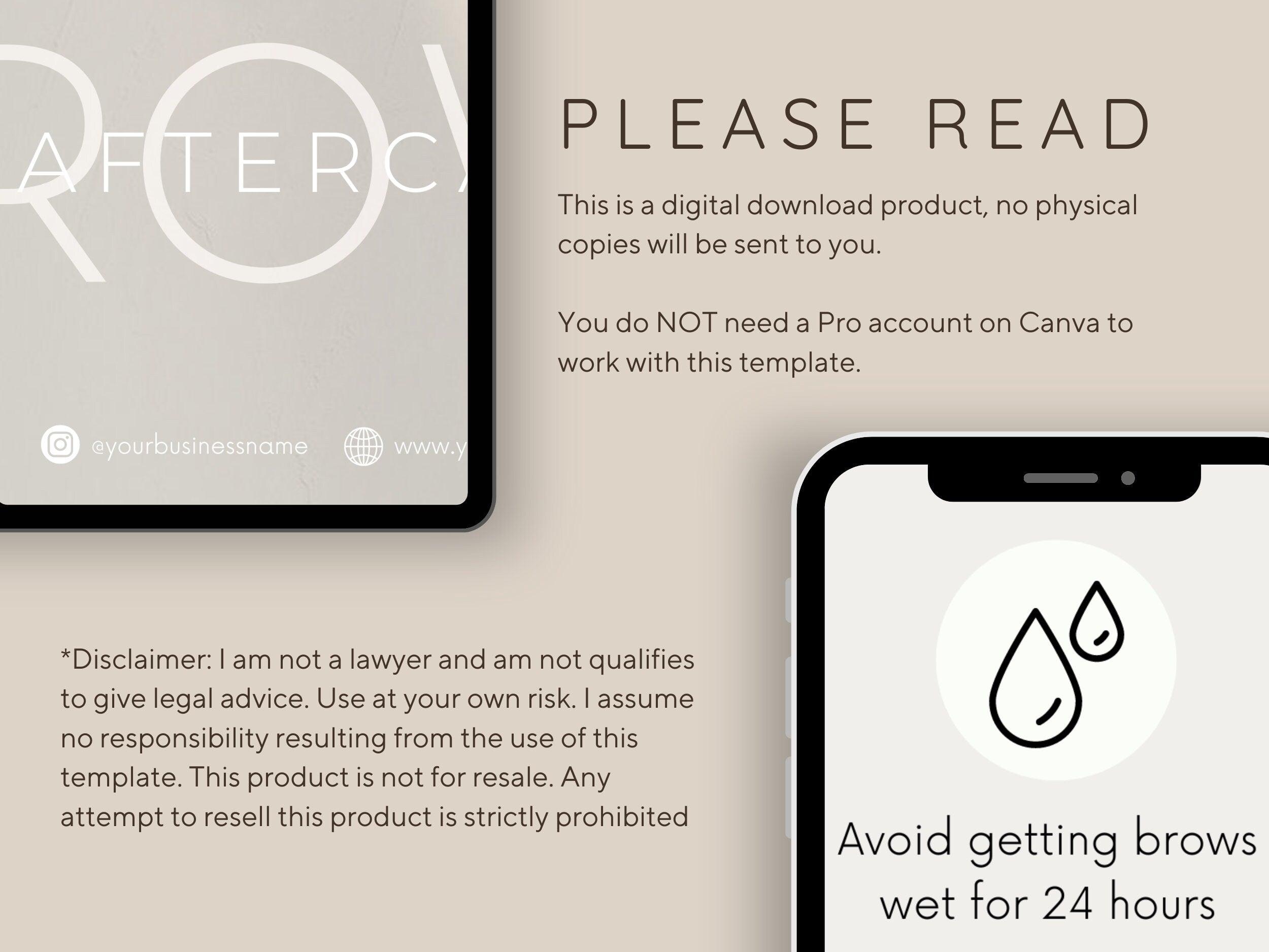 Brow Lamination Aftercare Card Canva Template - Un-Stripped