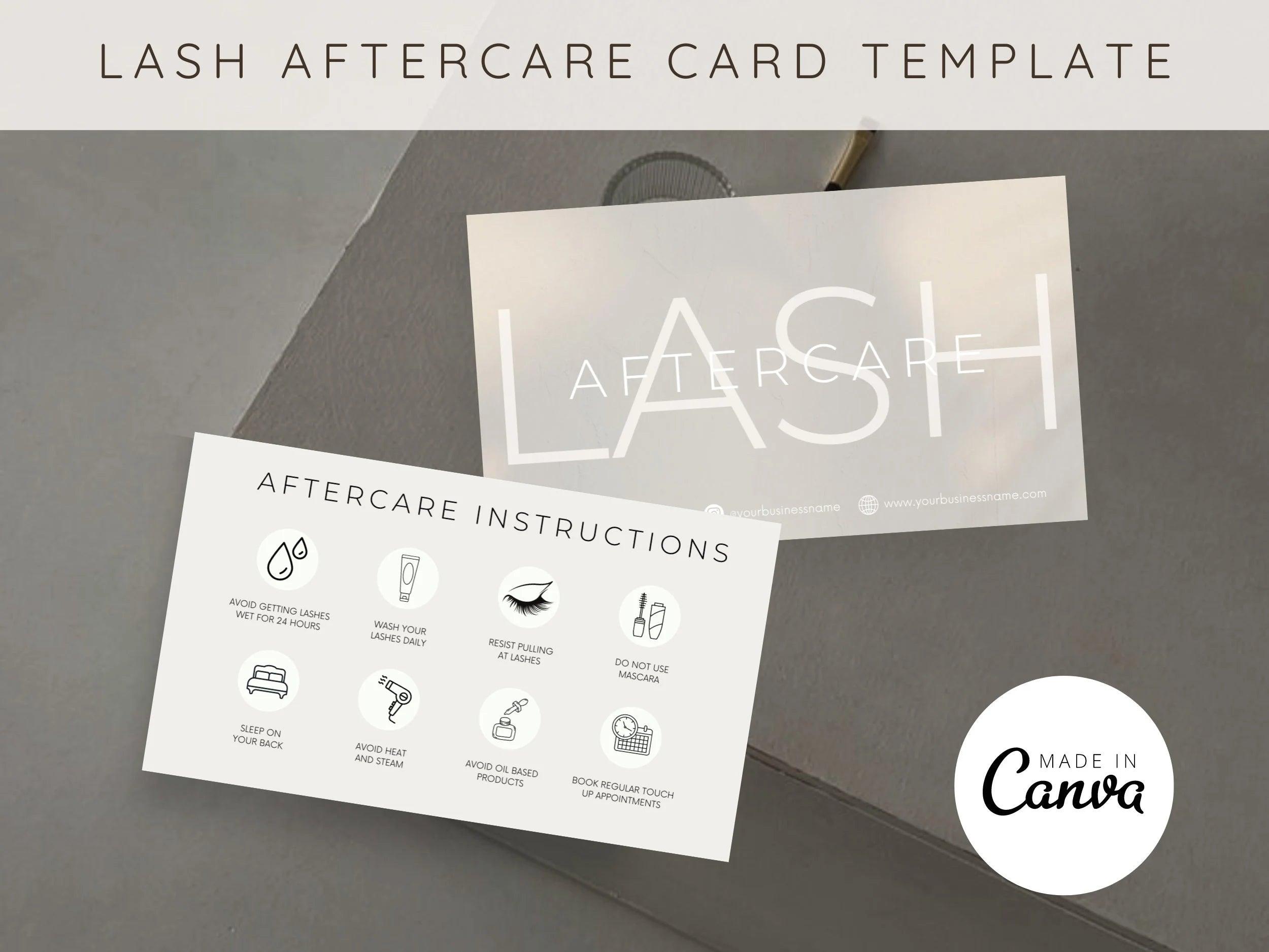 Lash Aftercare Card Canva Template - Un-Stripped