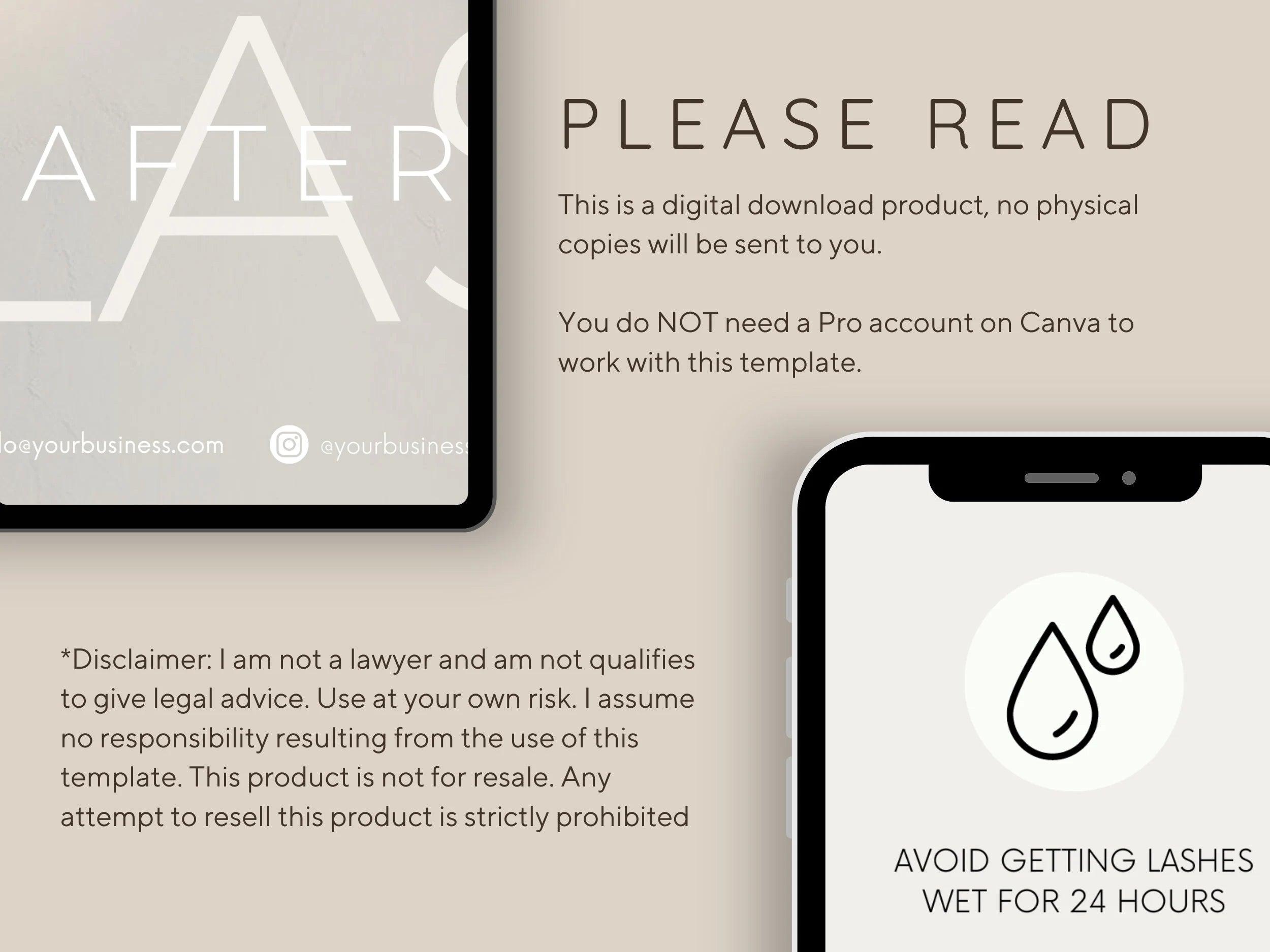 Lash Aftercare Card Canva Template - Un-Stripped