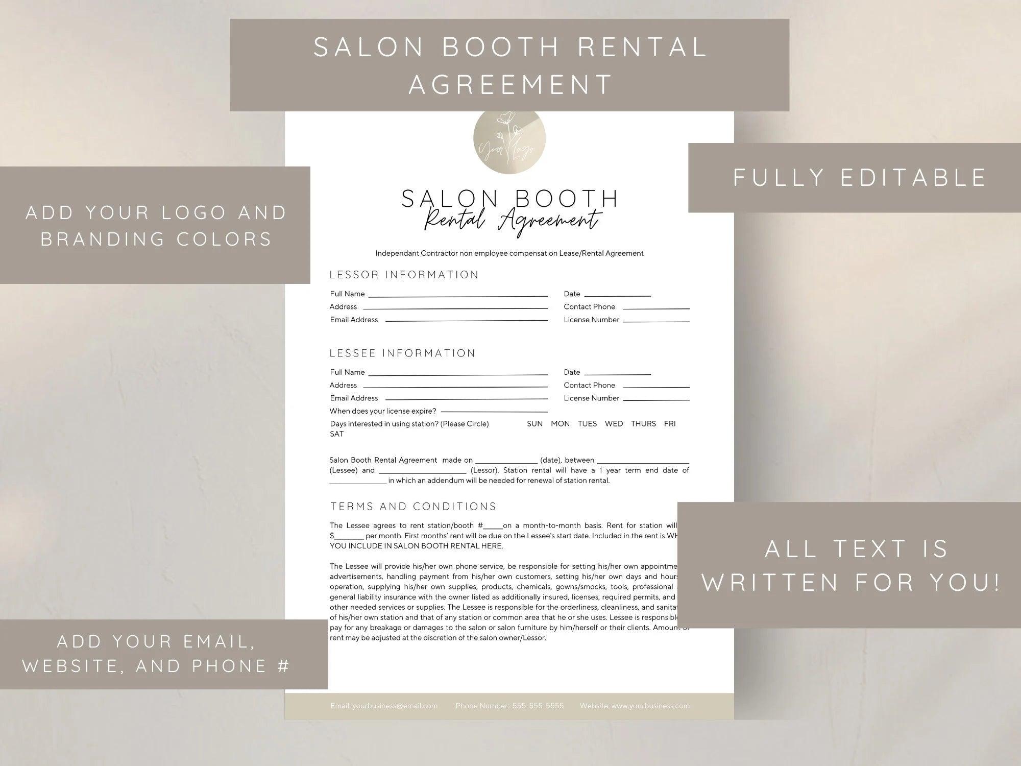 Salon Booth Rental Contract Canva Template