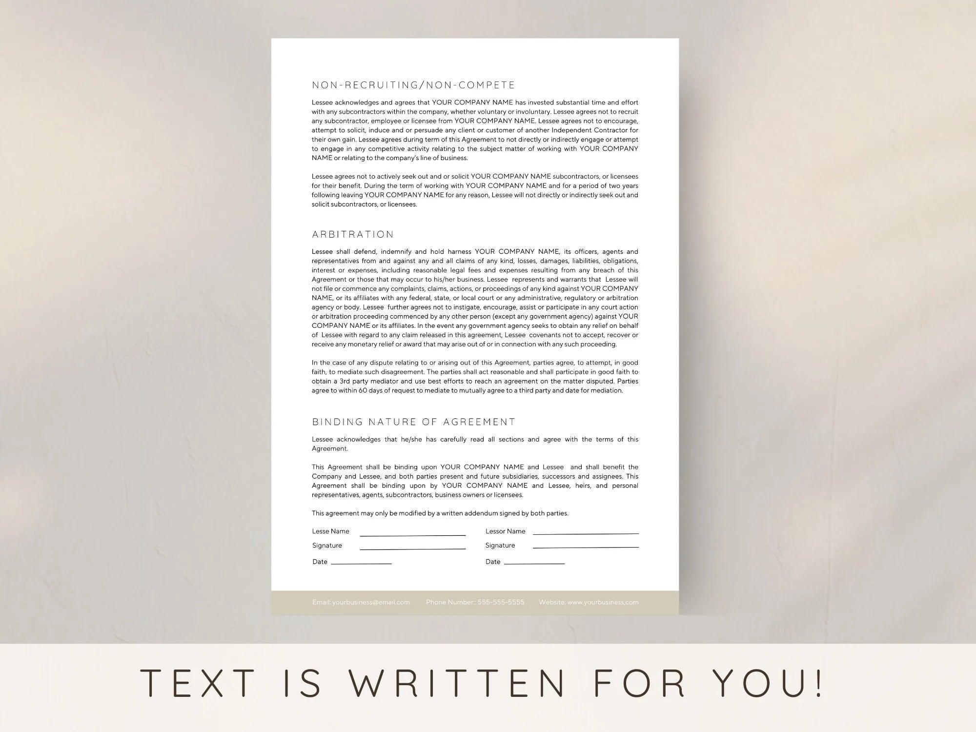 Salon Booth Rental Contract Canva Template
